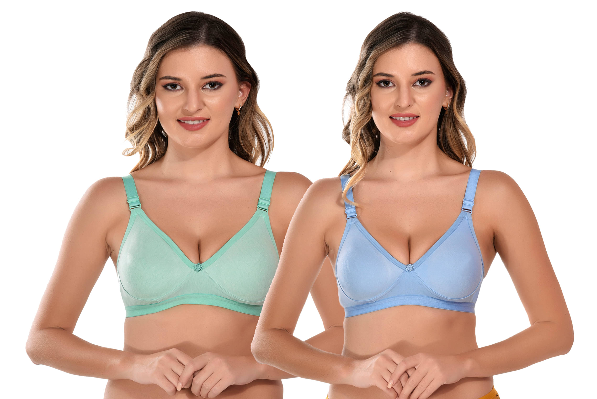     			Viral Girl Pack of 2 Cotton Non Padded Women's T-Shirt Bra ( Blue ) VM-JANNAT-LIGHTGREEN-SKYBLUE