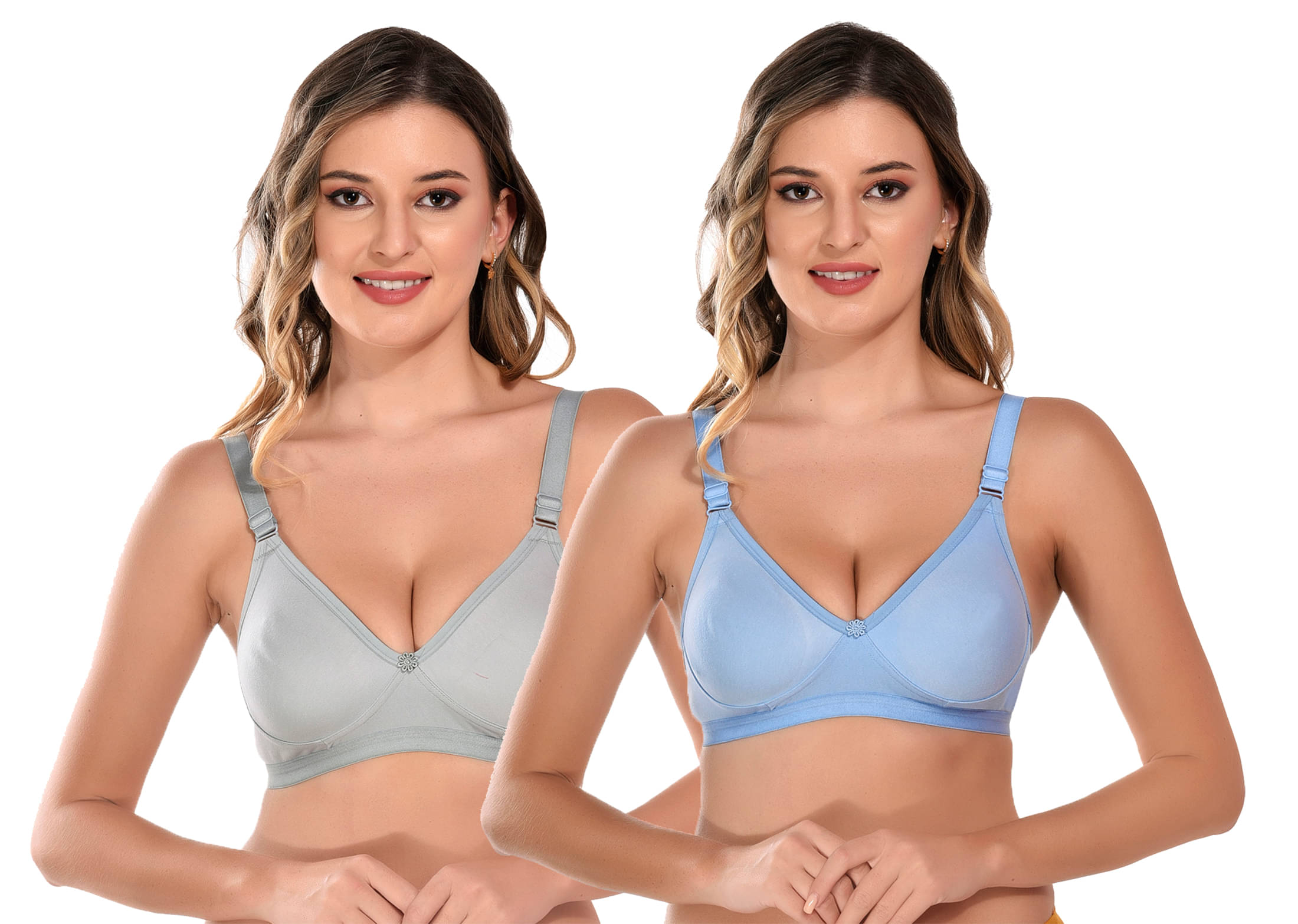     			Viral Girl Pack of 2 Cotton Non Padded Women's T-Shirt Bra ( Blue ) VM-JANNAT-GREY-SKYBLUE