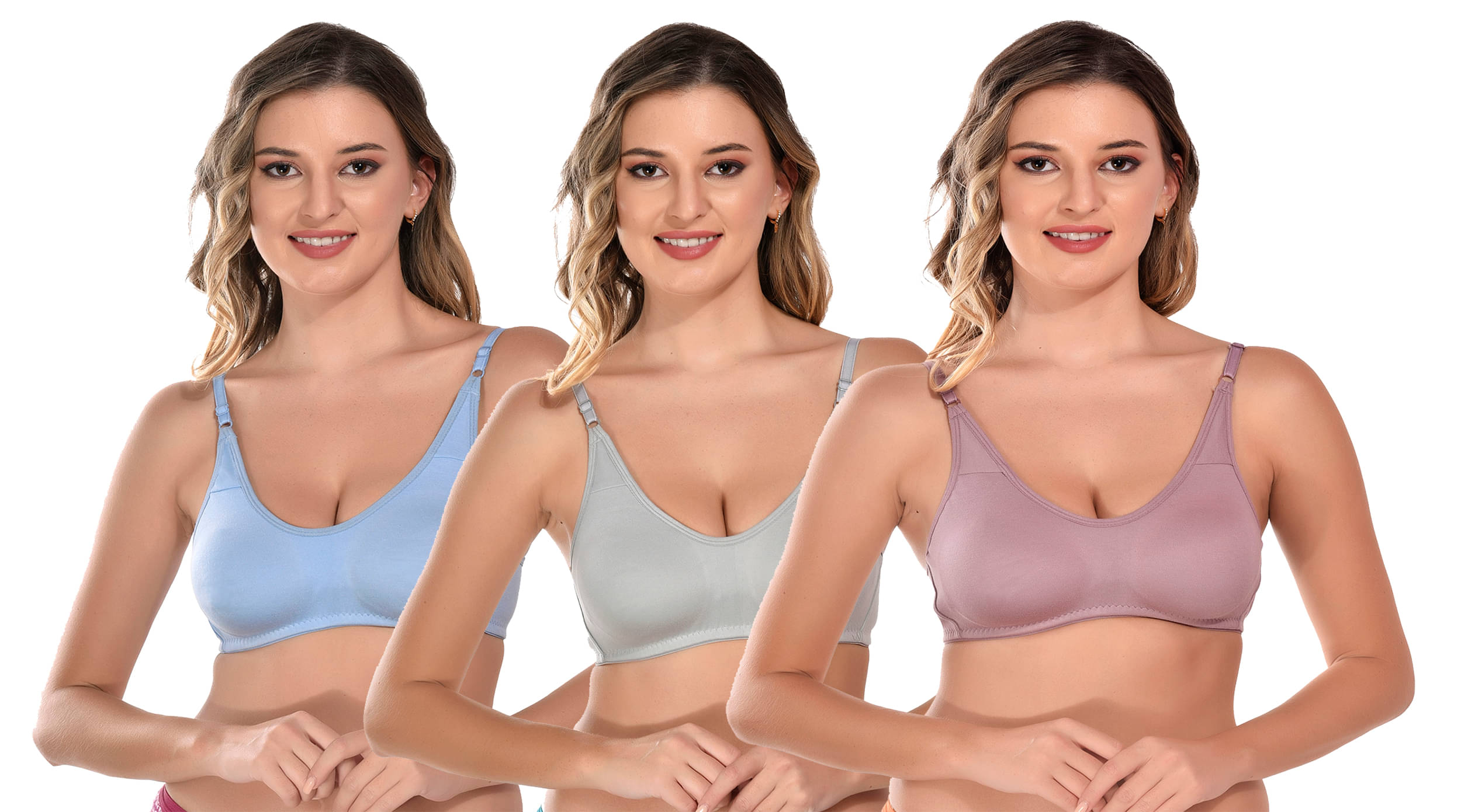 Viral Girl Pack of 3 Cotton Non Padded Women's T-Shirt Bra ( Multicolor ) VM-MELODY-SET1     			Viral Girl Pack of 3 Cotton Non Padded Women's T-Shirt Bra ( Multicolor ) VM-MELODY-SET1