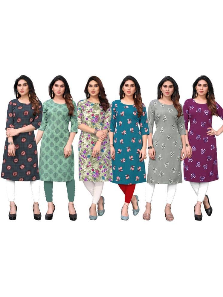 KETAKI FASHION Crepe Printed Straight Women's Kurti - Multicolor1 ( Pack of 6 ) - Kurtis, Tunics | Buy online on ZillyBuy