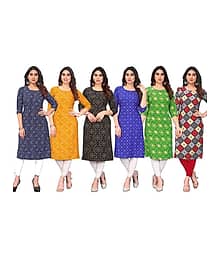 KETAKI FASHION Crepe Printed Straight Women's Kurti - Multicolor7 ( Pack of 6 )
