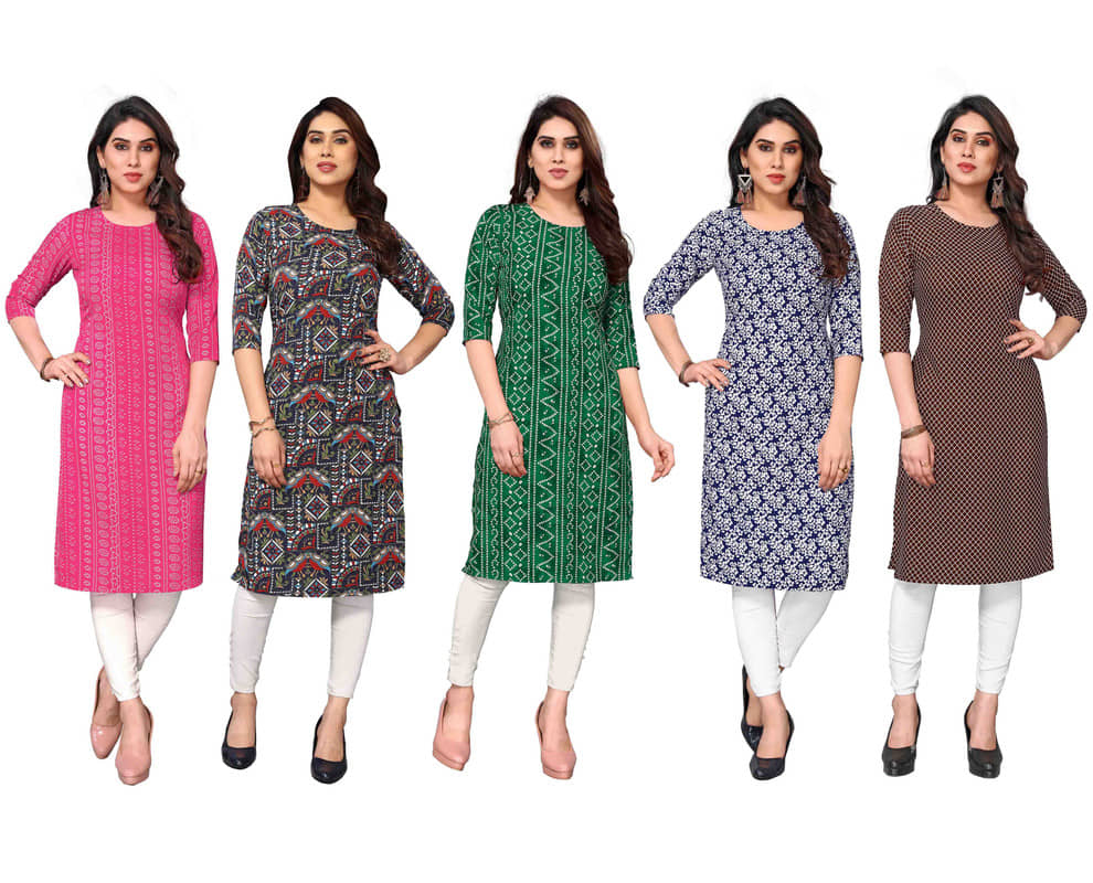 KETAKI FASHION Crepe Printed Straight Women's Kurti - Multicolor4 ( Pack of 5 ) - Kurtis, Tunics | Buy online on ZillyBuy
