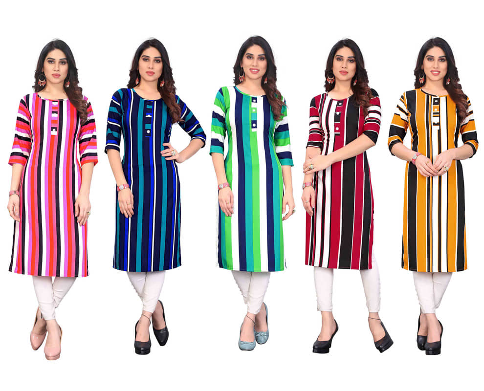 KETAKI FASHION Crepe Printed Straight Women's Kurti - Multicolor4 ( Pack of 5 ) - Kurtis, Tunics | Buy online on ZillyBuy
