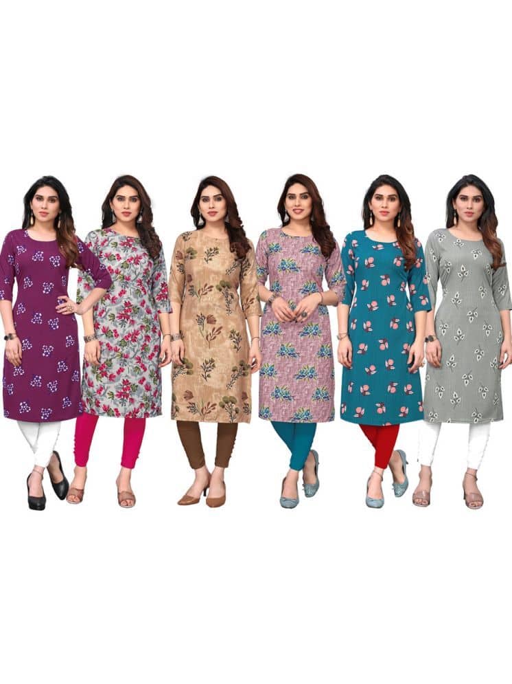 KETAKI FASHION Crepe Printed Straight Women's Kurti - Multicoloured ( Pack of 6 ) - Kurtis, Tunics | Buy online on ZillyBuy