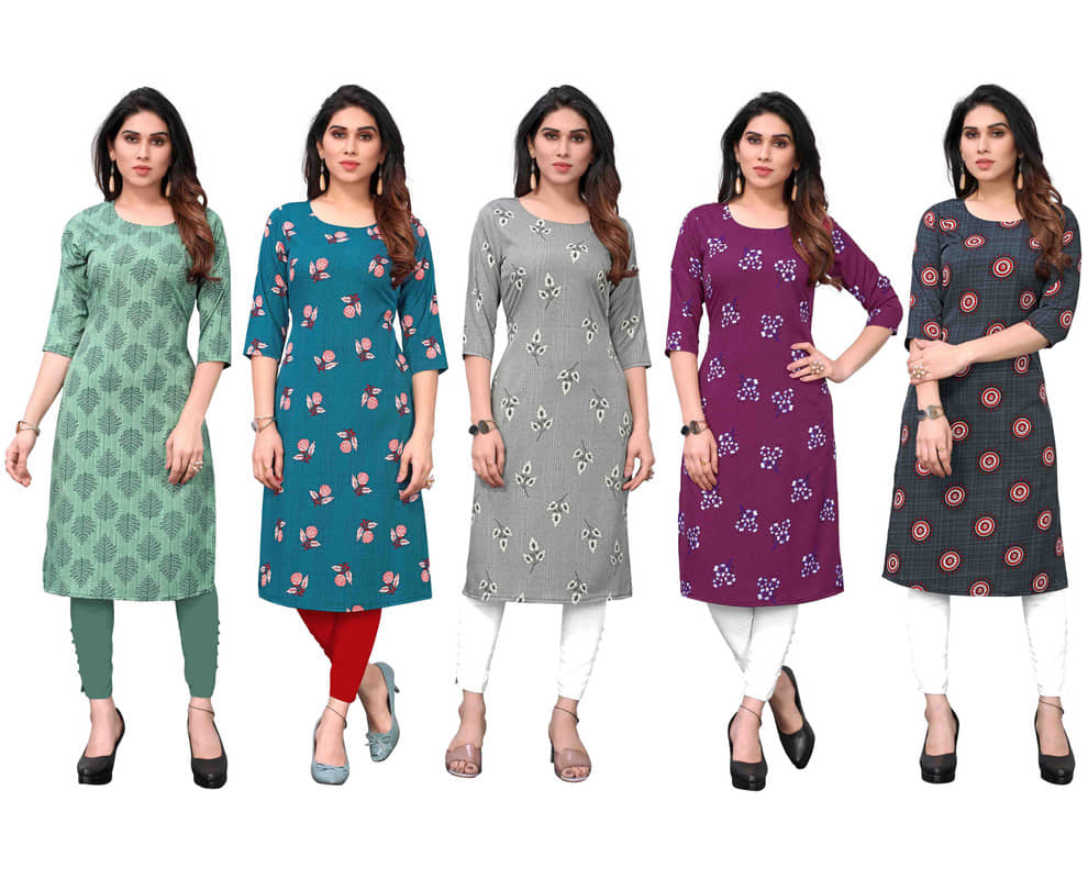KETAKI FASHION Crepe Printed Straight Women's Kurti - Multicolor7 ( Pack of 5 ) - Kurtis, Tunics | Buy online on ZillyBuy
