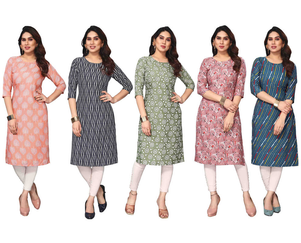 KETAKI FASHION Crepe Printed Straight Women's Kurti - Multicolor7 ( Pack of 5 ) - Kurtis, Tunics | Buy online on ZillyBuy