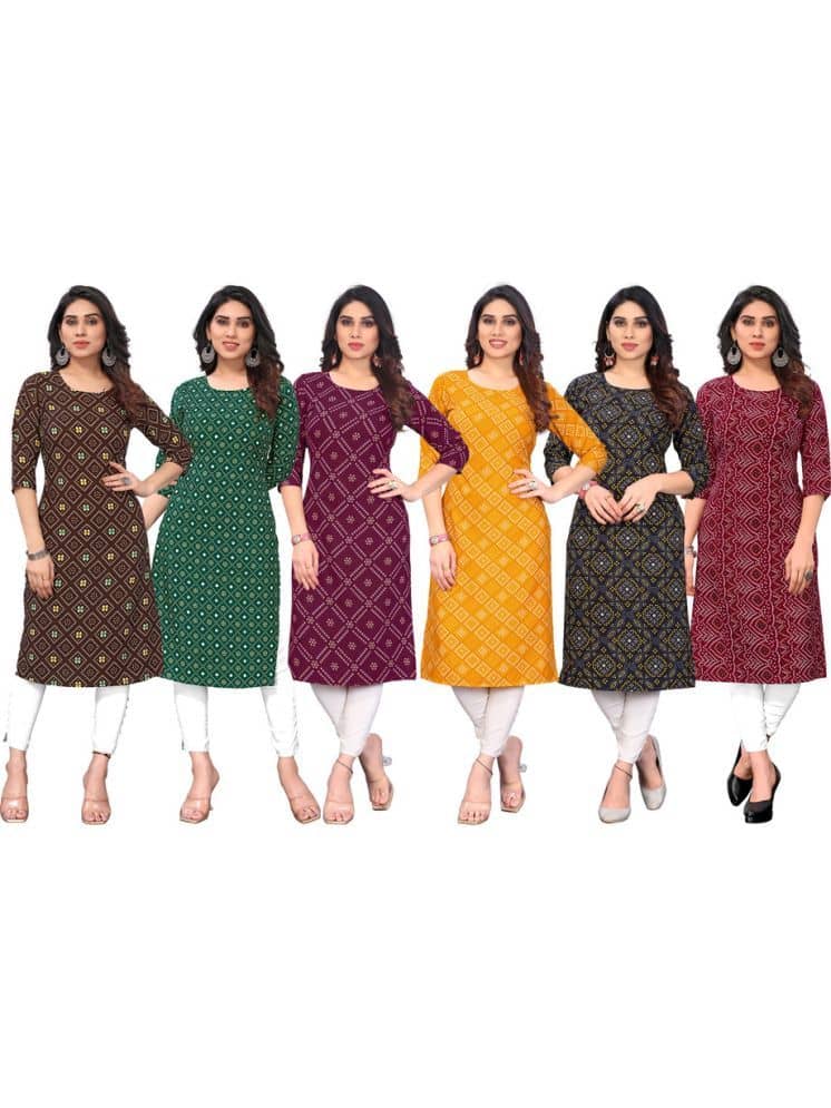 KETAKI FASHION Crepe Printed Straight Women's Kurti - Multicolor6 ( Pack of 6 ) - Kurtis, Tunics | Buy online on ZillyBuy
