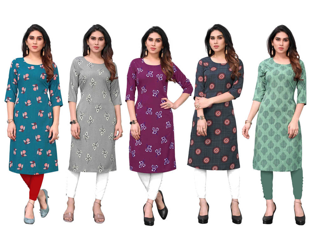 KETAKI FASHION Crepe Printed Straight Women's Kurti - Multicolor3 ( Pack of 5 ) - Kurtis, Tunics | Buy online on ZillyBuy