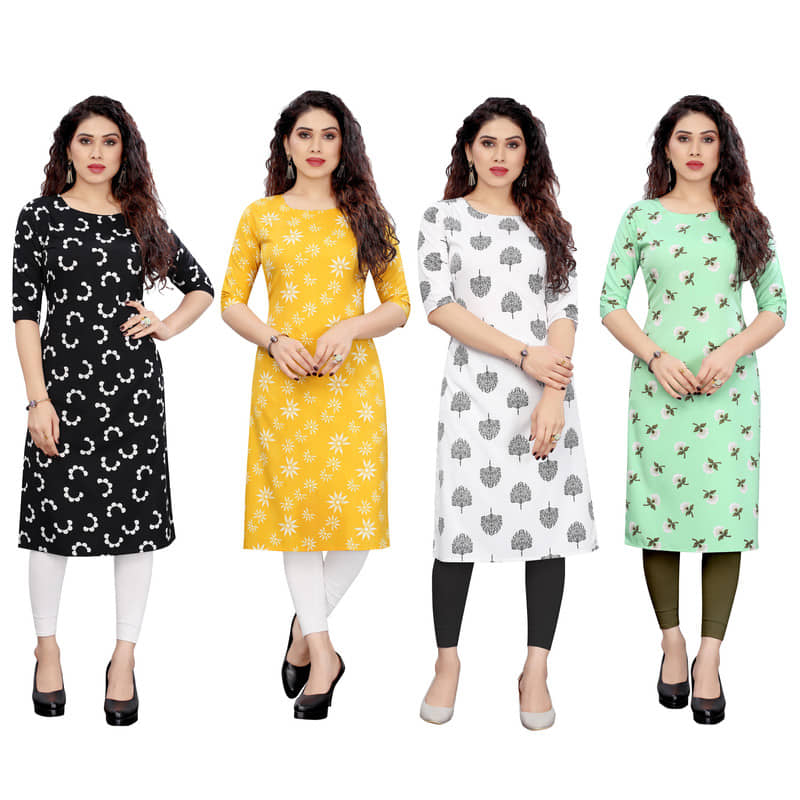 KETAKI FASHION Crepe Printed Straight Women's Kurti - Multicolor5 ( Pack of 4 ) - Kurtis, Tunics | Buy online on ZillyBuy