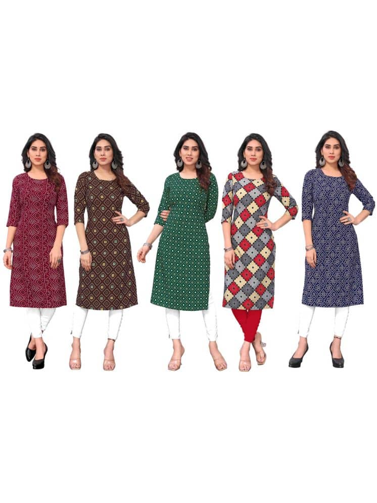 KETAKI FASHION Crepe Printed Straight Women's Kurti - Multicolor9 ( Pack of 5 ) - Kurtis, Tunics | Buy online on ZillyBuy