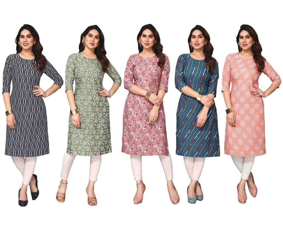 KETAKI FASHION Crepe Printed Straight Women's Kurti - Multicolor8 ( Pack of 5 ) - Kurtis, Tunics | Buy online on ZillyBuy