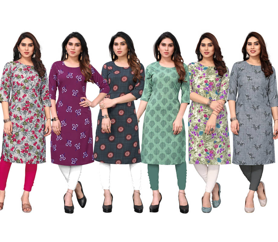 KETAKI FASHION Crepe Printed Straight Women's Kurti - Multicolor3 ( Pack of 6 ) - Kurtis, Tunics | Buy online on ZillyBuy