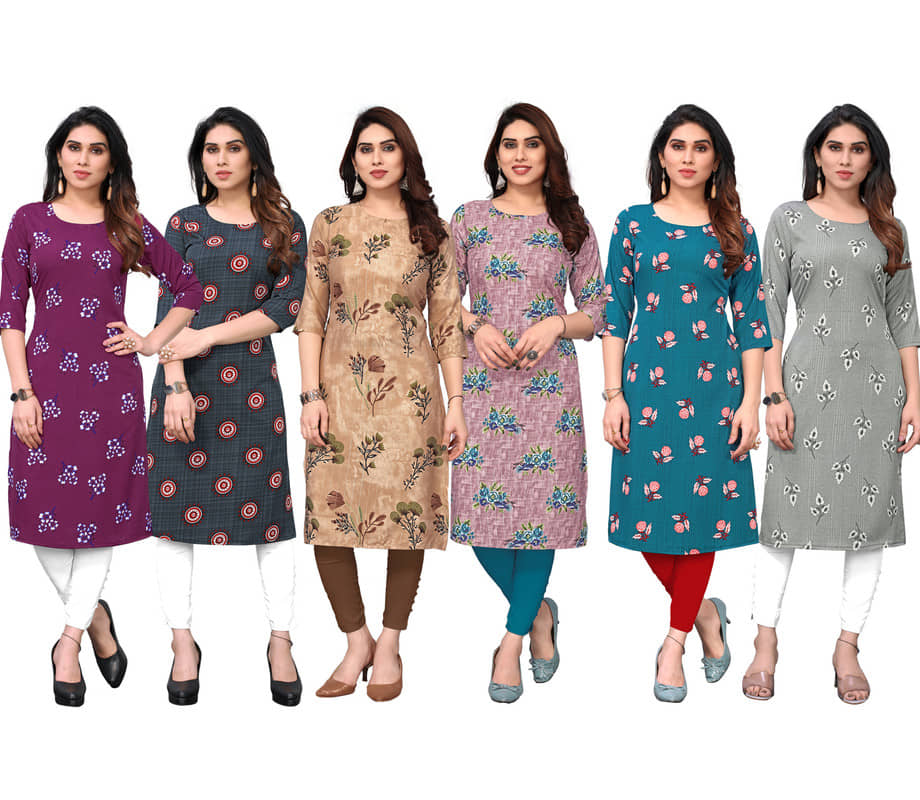 KETAKI FASHION Crepe Printed Straight Women's Kurti - Multicoloured ( Pack of 6 ) - Kurtis, Tunics | Buy online on ZillyBuy