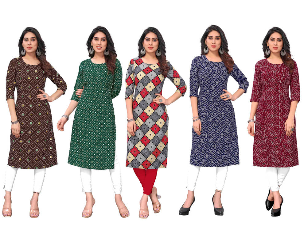 KETAKI FASHION Crepe Printed Straight Women's Kurti - Multicoloured ( Pack of 5 ) - Kurtis, Tunics | Buy online on ZillyBuy