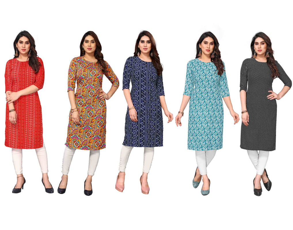 KETAKI FASHION Crepe Printed Straight Women's Kurti - Multicolor5 ( Pack of 5 ) - Kurtis, Tunics | Buy online on ZillyBuy