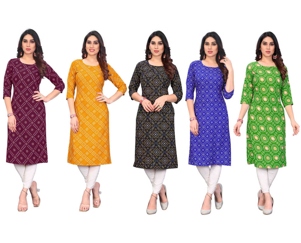 KETAKI FASHION Crepe Printed Straight Women's Kurti - Multicolor2 ( Pack of 5 ) - Kurtis, Tunics | Buy online on ZillyBuy