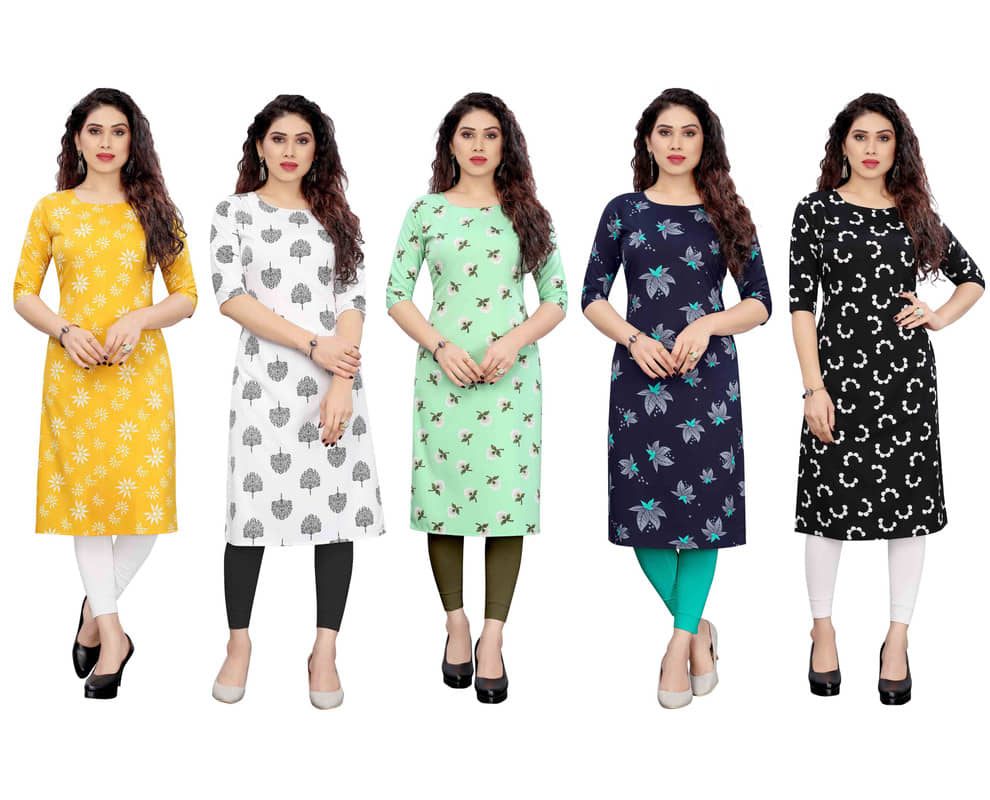 KETAKI FASHION Crepe Printed Straight Women's Kurti - Multicolor1 ( Pack of 5 ) - Kurtis, Tunics | Buy online on ZillyBuy