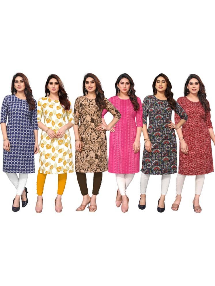 KETAKI FASHION Crepe Printed Straight Women's Kurti - Multicolor7 ( Pack of 6 ) - Kurtis, Tunics | Buy online on ZillyBuy
