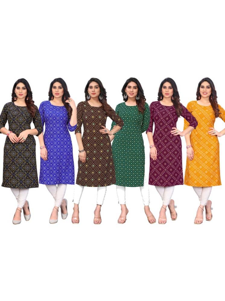 KETAKI FASHION Crepe Printed Straight Women's Kurti - Multicolor4 ( Pack of 6 ) - Kurtis, Tunics | Buy online on ZillyBuy