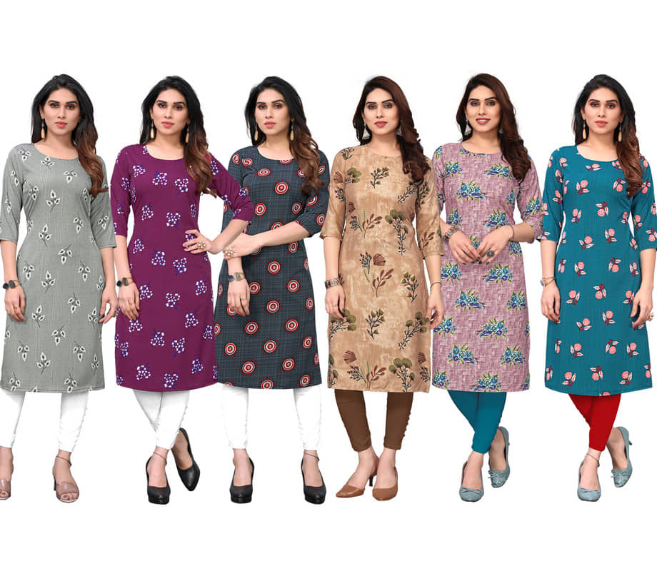 KETAKI FASHION Crepe Printed Straight Women's Kurti - Multicolor9 ( Pack of 6 ) - Kurtis, Tunics | Buy online on ZillyBuy