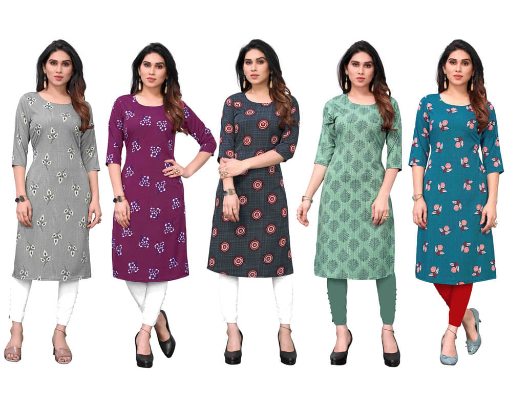 KETAKI FASHION Crepe Printed Straight Women's Kurti - Multicolor4 ( Pack of 5 ) - Kurtis, Tunics | Buy online on ZillyBuy