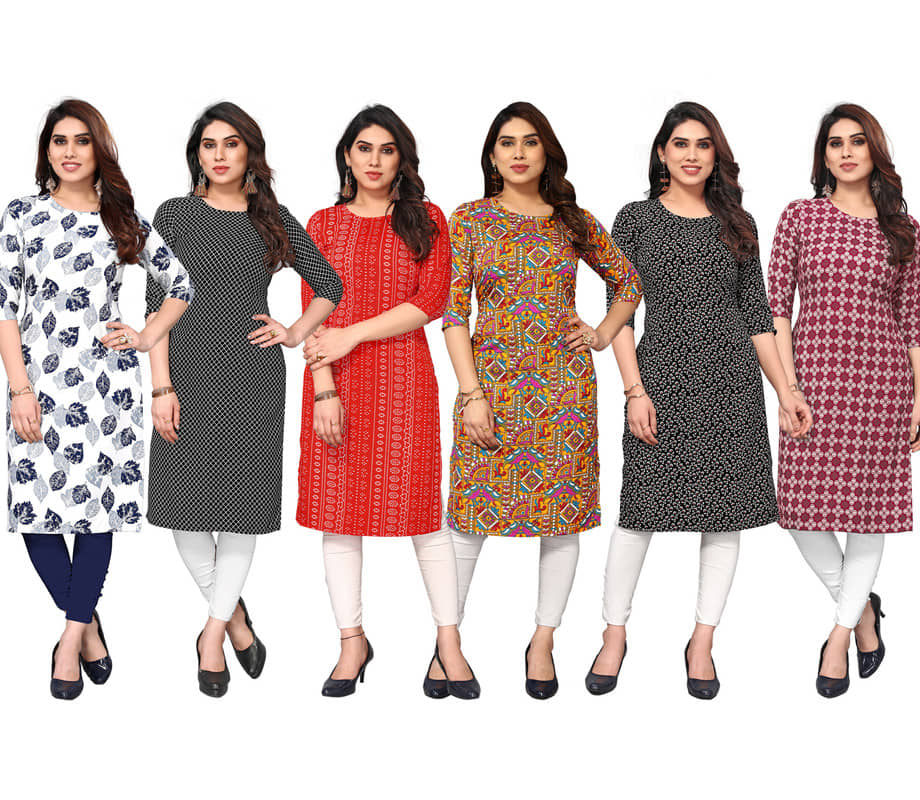 KETAKI FASHION Crepe Printed Straight Women's Kurti - Multicolor4 ( Pack of 6 ) - Kurtis, Tunics | Buy online on ZillyBuy