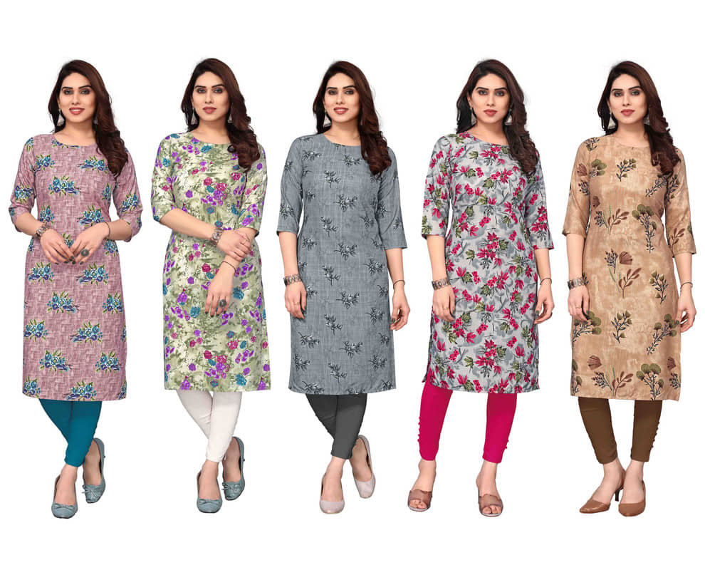 KETAKI FASHION Crepe Printed Straight Women's Kurti - Multicolor2 ( Pack of 5 ) - Kurtis, Tunics | Buy online on ZillyBuy