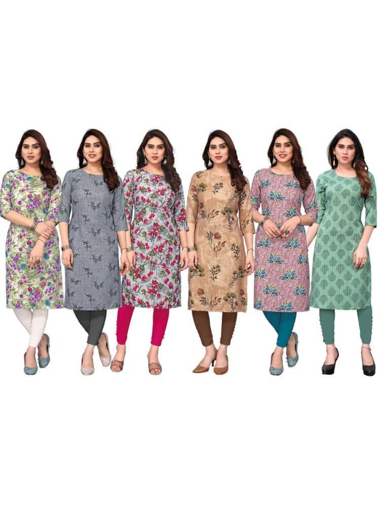 KETAKI FASHION Crepe Printed Straight Women's Kurti - Multicolor9 ( Pack of 6 ) - Kurtis, Tunics | Buy online on ZillyBuy