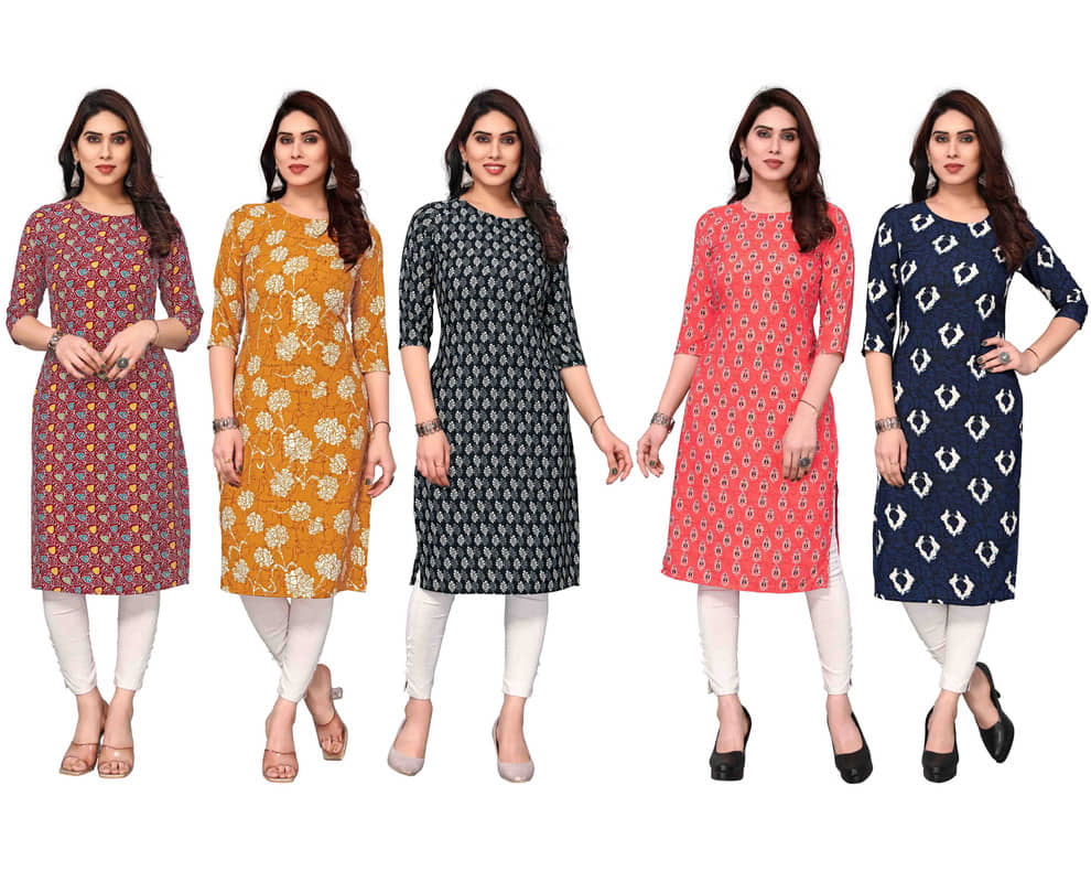 KETAKI FASHION Crepe Printed Straight Women's Kurti - Multicolor9 ( Pack of 5 ) - Kurtis, Tunics | Buy online on ZillyBuy