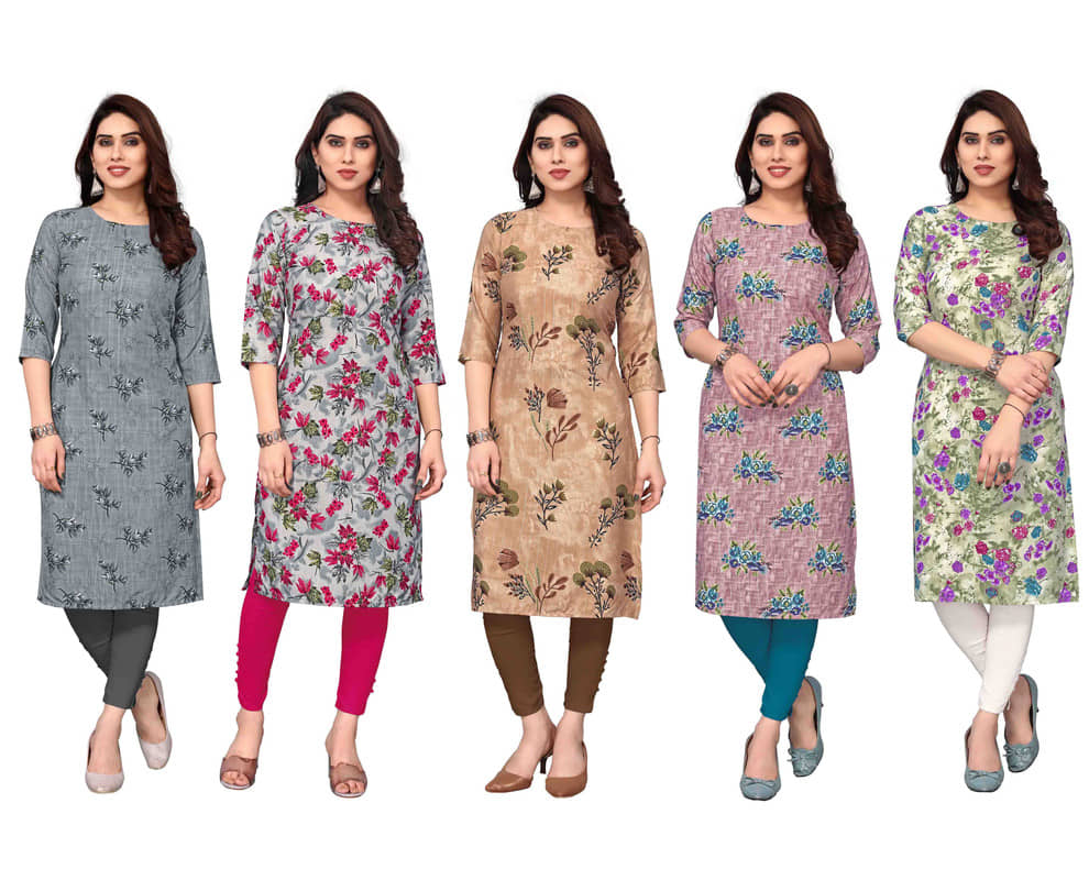 KETAKI FASHION Crepe Printed Straight Women's Kurti - Multicolor9 ( Pack of 5 ) - Kurtis, Tunics | Buy online on ZillyBuy