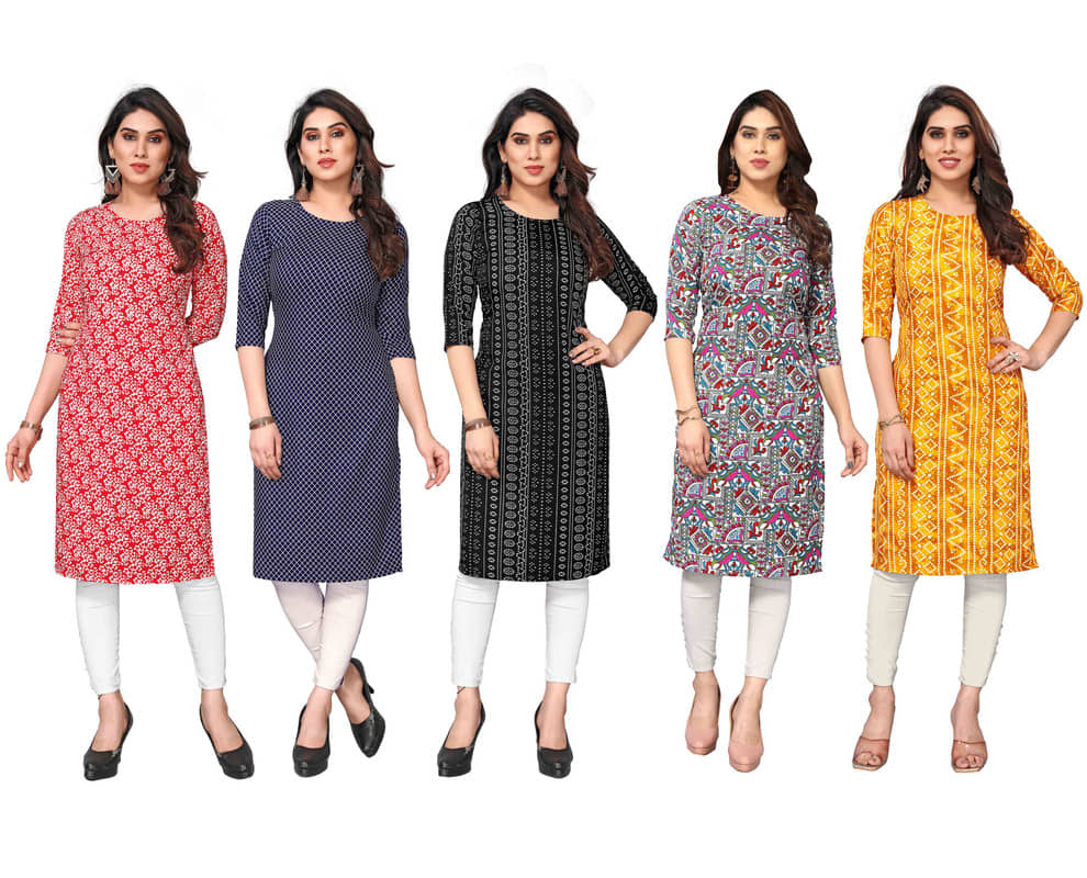 KETAKI FASHION Crepe Printed Straight Women's Kurti - Multicolor5 ( Pack of 5 ) - Kurtis, Tunics | Buy online on ZillyBuy