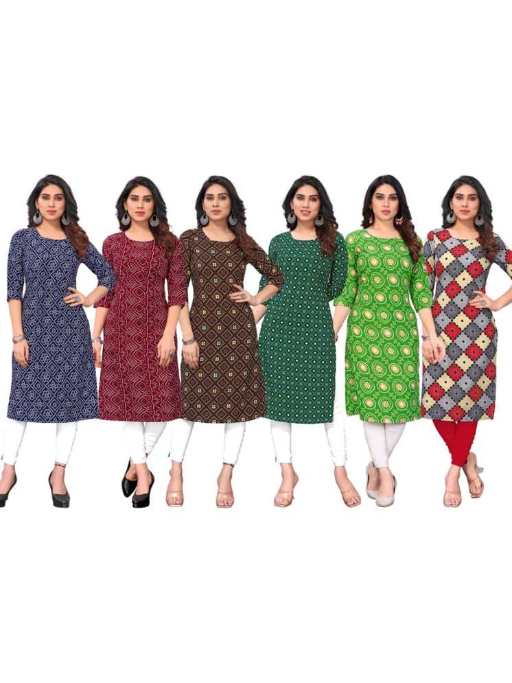 KETAKI FASHION Crepe Printed Straight Women's Kurti - Multicolor4 ( Pack of 6 ) - Kurtis, Tunics | Buy online on ZillyBuy