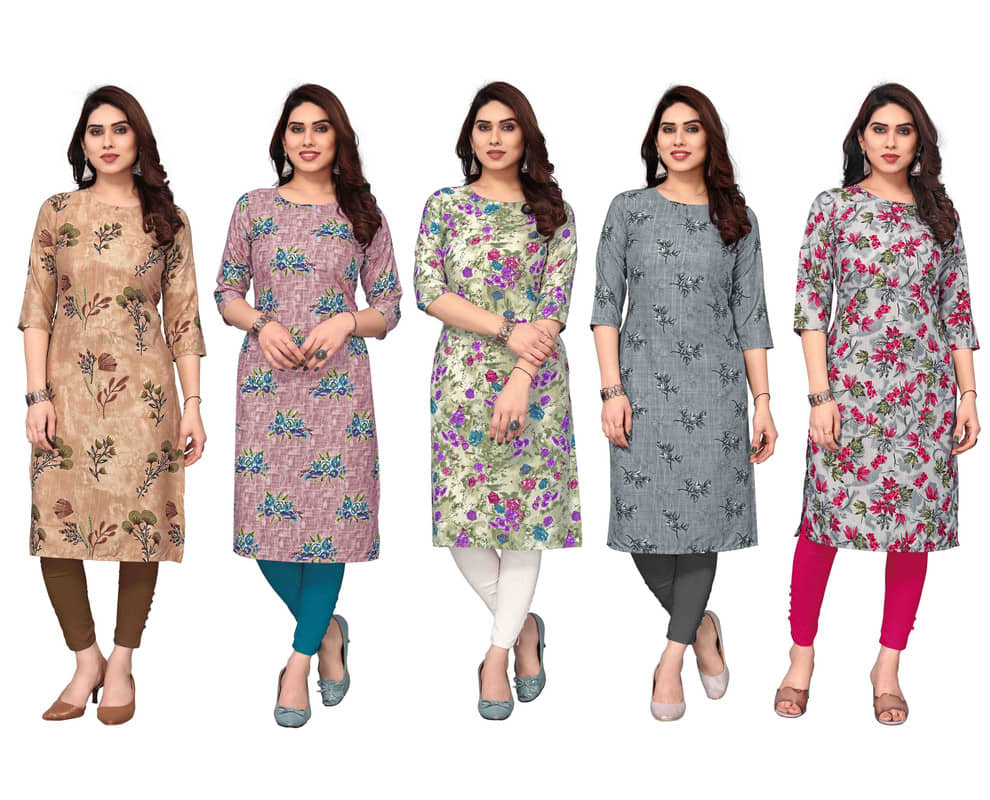 KETAKI FASHION Crepe Printed Straight Women's Kurti - Multicolor1 ( Pack of 5 ) - Kurtis, Tunics | Buy online on ZillyBuy