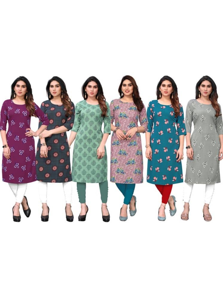 KETAKI FASHION Crepe Printed Straight Women's Kurti - Multicoloured ( Pack of 6 ) - Kurtis, Tunics | Buy online on ZillyBuy