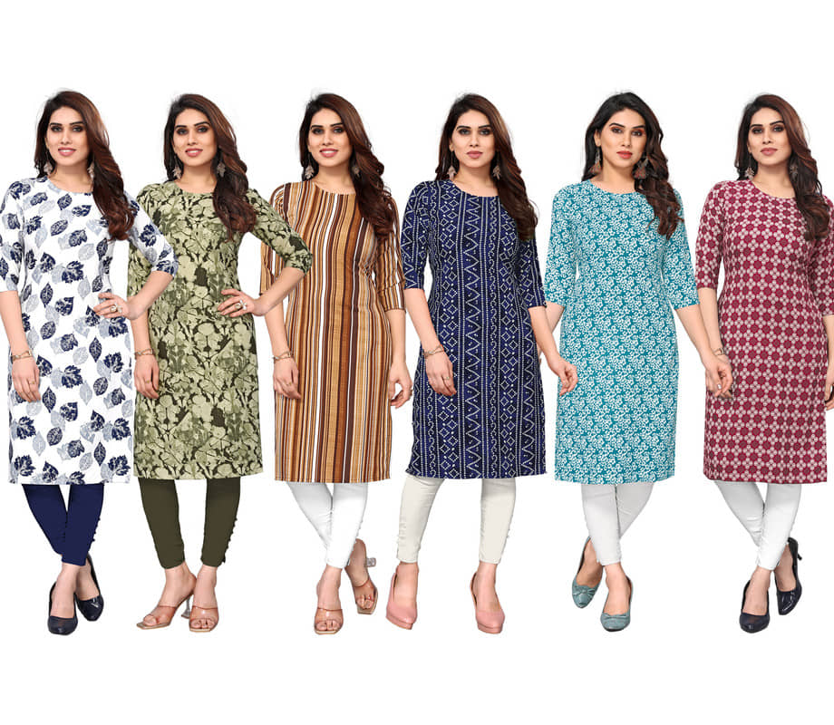 KETAKI FASHION Crepe Printed Straight Women's Kurti - Multicolor3 ( Pack of 6 ) - Kurtis, Tunics | Buy online on ZillyBuy