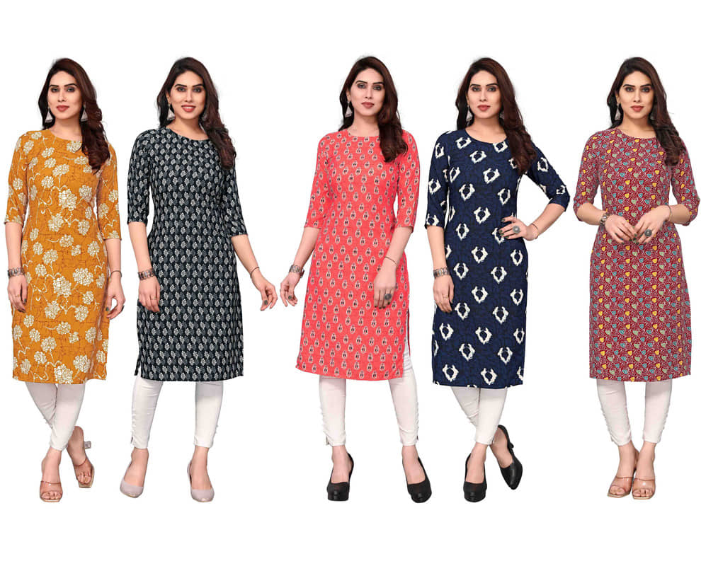KETAKI FASHION Crepe Printed Straight Women's Kurti - Multicoloured ( Pack of 5 ) - Kurtis, Tunics | Buy online on ZillyBuy