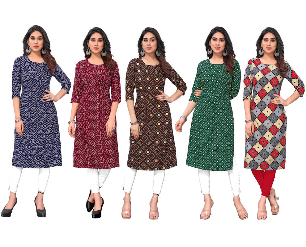KETAKI FASHION Crepe Printed Straight Women's Kurti - Multicolor8 ( Pack of 5 ) - Kurtis, Tunics | Buy online on ZillyBuy