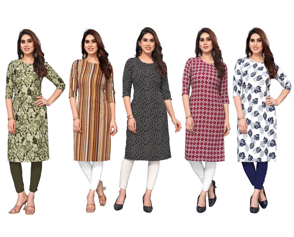 KETAKI FASHION Crepe Printed Straight Women's Kurti - Multicoloured ( Pack of 5 ) - Kurtis, Tunics | Buy online on ZillyBuy