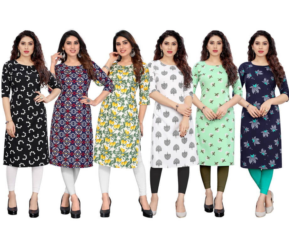 KETAKI FASHION Crepe Printed Straight Women's Kurti - Multicolor9 ( Pack of 6 ) - Kurtis, Tunics | Buy online on ZillyBuy