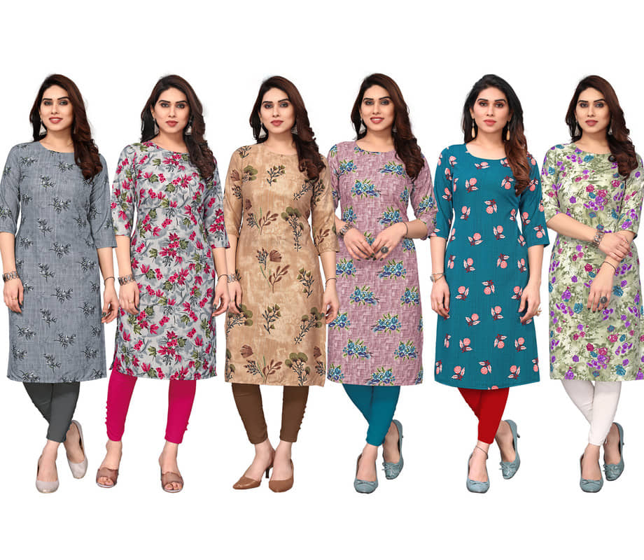 KETAKI FASHION Crepe Printed Straight Women's Kurti - Multicoloured ( Pack of 6 ) - Kurtis, Tunics | Buy online on ZillyBuy
