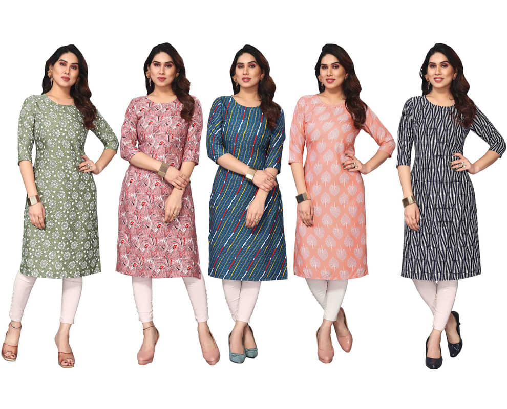 KETAKI FASHION Crepe Printed Straight Women's Kurti - Multicolor9 ( Pack of 5 ) - Kurtis, Tunics | Buy online on ZillyBuy