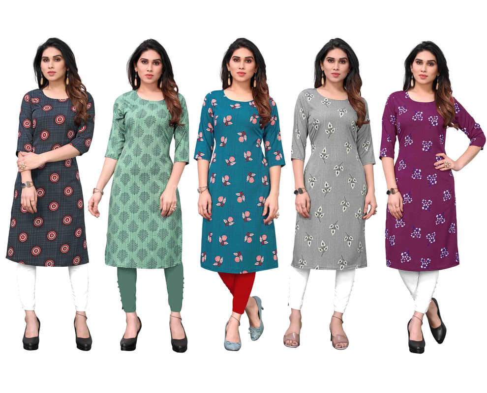 KETAKI FASHION Crepe Printed Straight Women's Kurti - Multicolor6 ( Pack of 5 ) - Kurtis, Tunics | Buy online on ZillyBuy