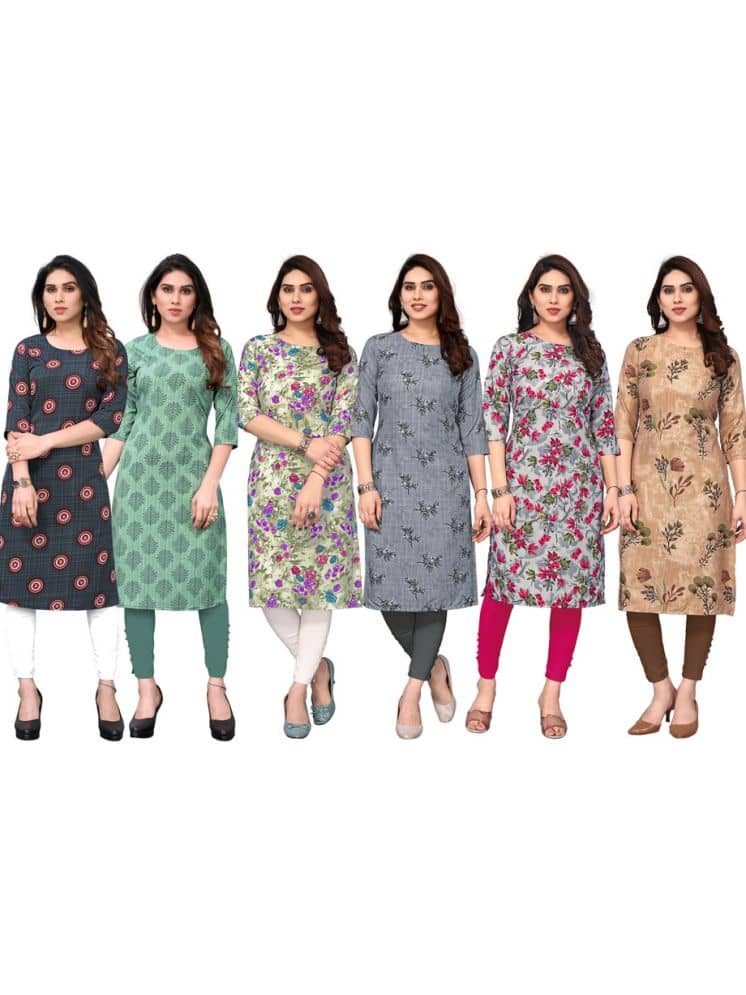 KETAKI FASHION Crepe Printed Straight Women's Kurti - Multicolor8 ( Pack of 6 ) - Kurtis, Tunics | Buy online on ZillyBuy