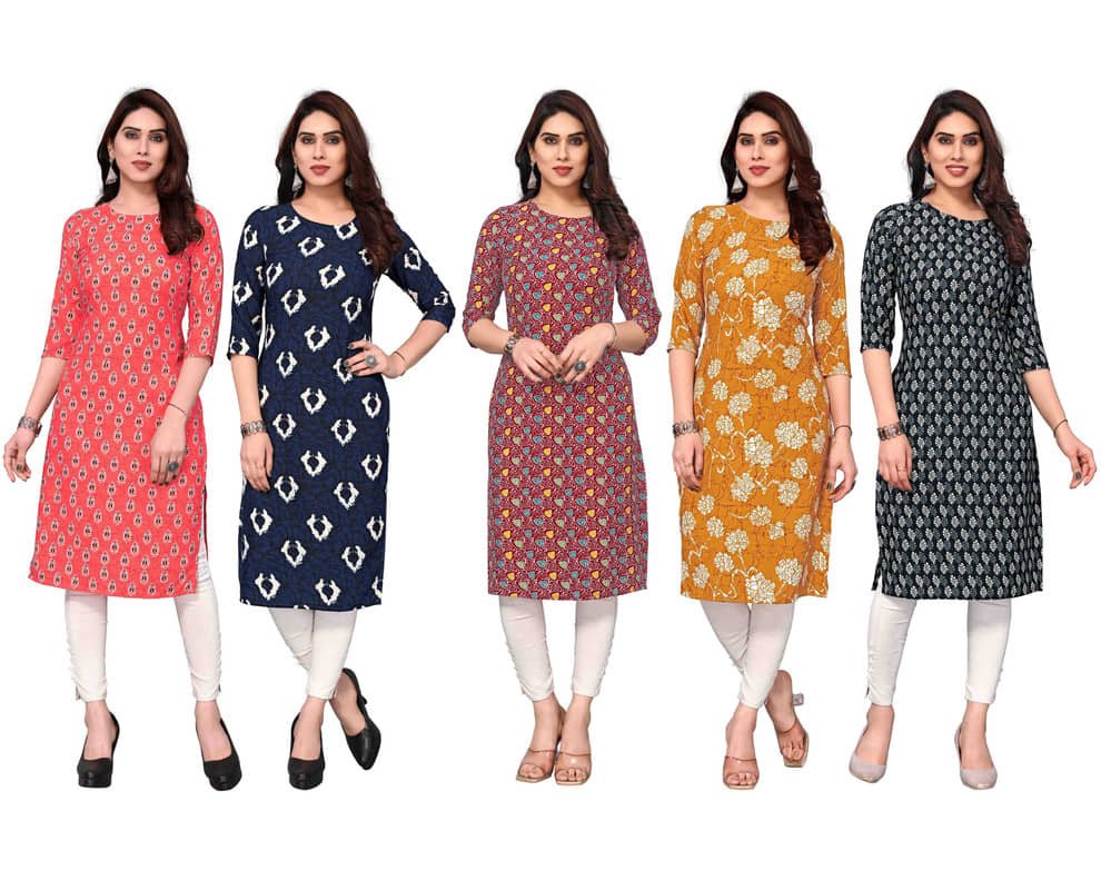 KETAKI FASHION Crepe Printed Straight Women's Kurti - Multicolor2 ( Pack of 5 ) - Kurtis, Tunics | Buy online on ZillyBuy