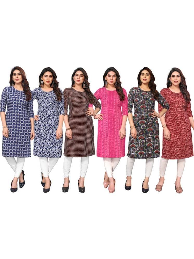 KETAKI FASHION Crepe Printed Straight Women's Kurti - Multicolor7 ( Pack of 6 ) KETAKI FASHION Crepe Printed Straight Women's Kurti - Multicolor7 ( Pack of 6 )