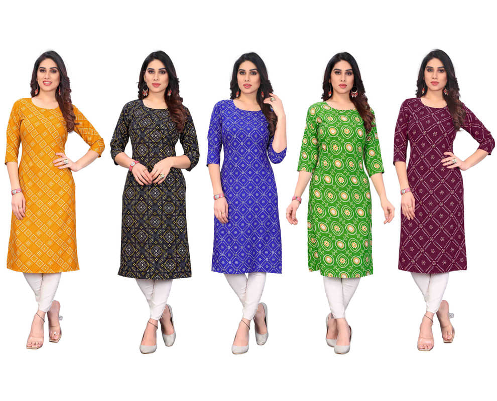KETAKI FASHION Crepe Printed Straight Women's Kurti - Multicolor3 ( Pack of 5 ) - Kurtis, Tunics | Buy online on ZillyBuy