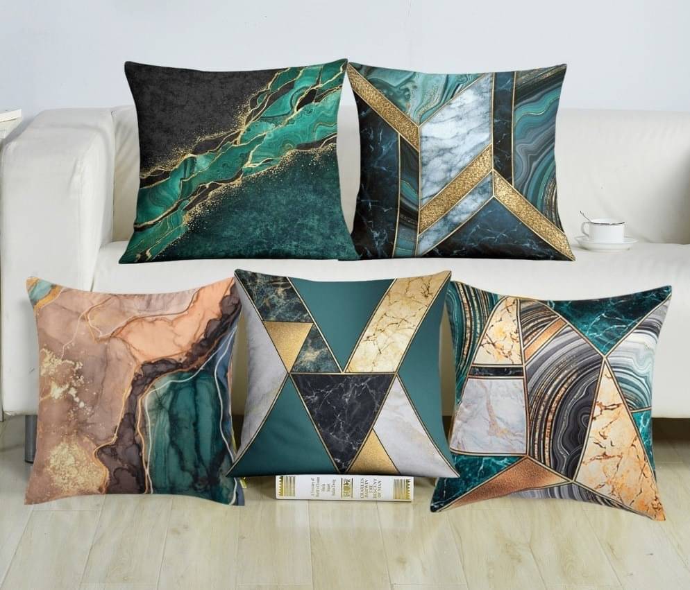 Laphino Set of 5 Jute Graphic Square Cushion Cover (40X40)cm - Green Laphino Set of 5 Jute Graphic Square Cushion Cover (40X40)cm - Green