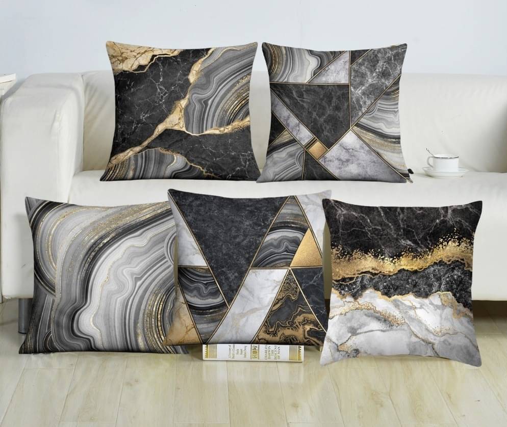 Laphino Set of 5 Jute Graphic Square Cushion Cover (40X40)cm - Black Laphino Set of 5 Jute Graphic Square Cushion Cover (40X40)cm - Black