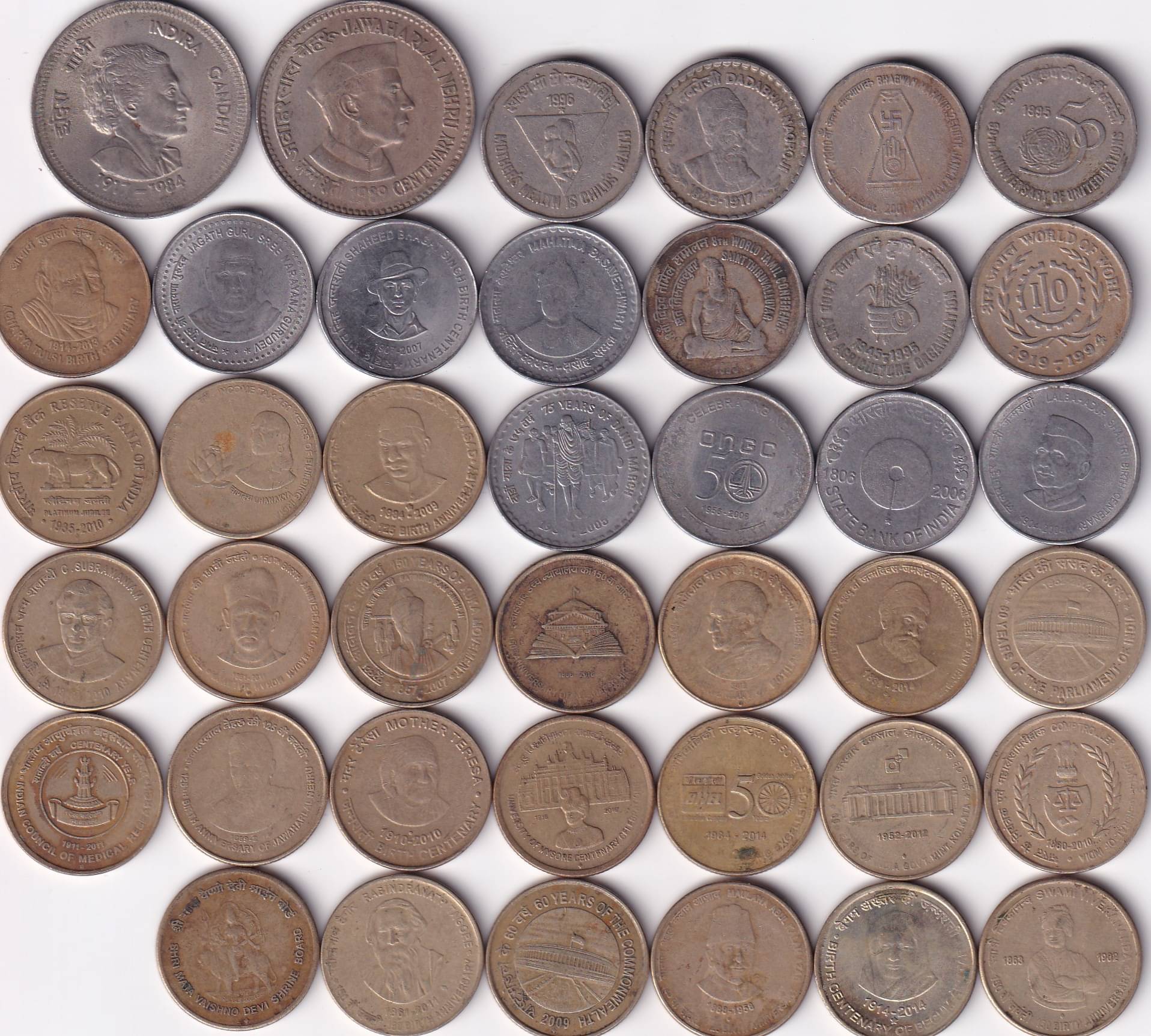     			40 DIFFERENT�� 5 RUPEES COMMEMORATIVE ALL DIFFERENT EXTREMELY RARE�� COINS SET