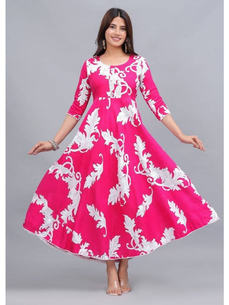     			AVEITH Rayon Printed Anarkali Women's Kurti - Pink ( Pack of 1 )